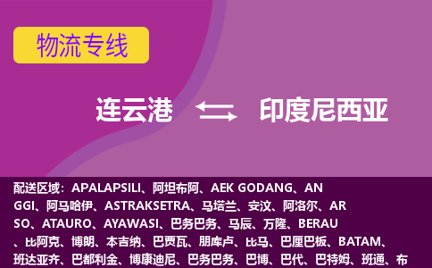 连云港到印度尼西亚海运，连云港到印度尼西亚空运公司，连云港到印度尼西亚物流专线